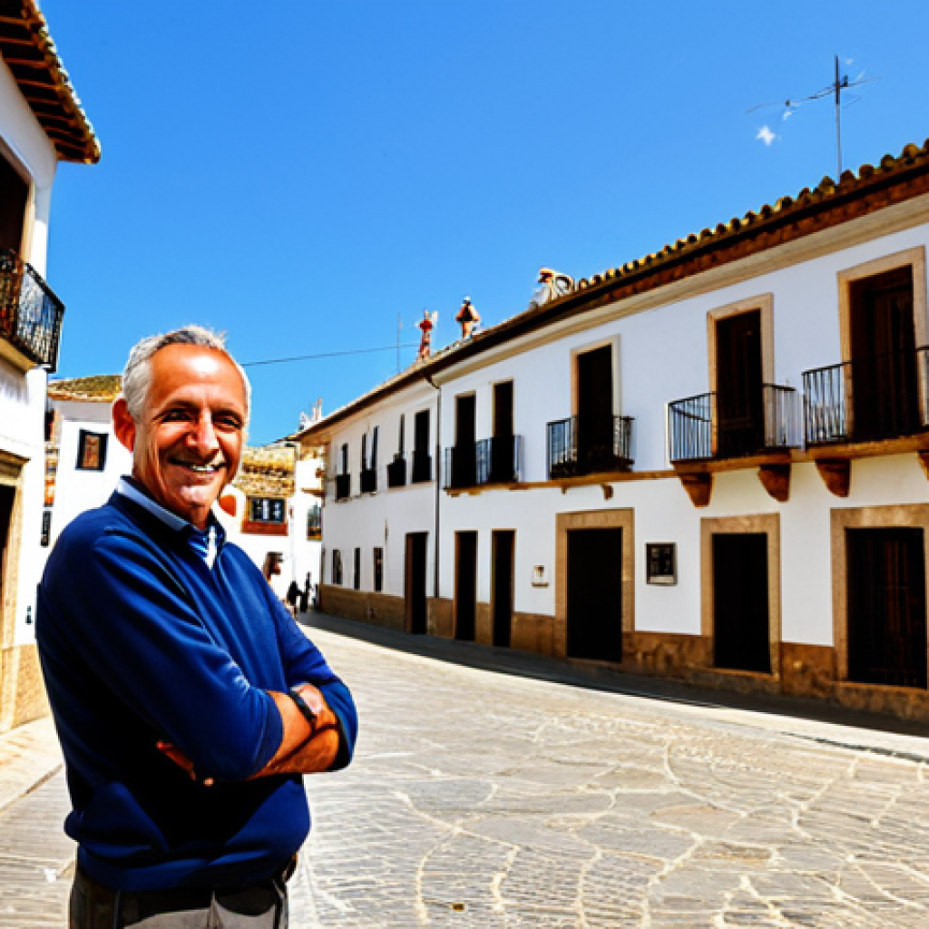 The Heart of Rural Tourism**

"A friendly, fully clothed local guide standing in a charming Spanish village square, greeting visitors with a warm smile, appropriate attire, showcasing traditional architecture in the background, safe for work, perfect anatomy, natural pose, family-friendly, professional photography, high quality, modest clothing."

**