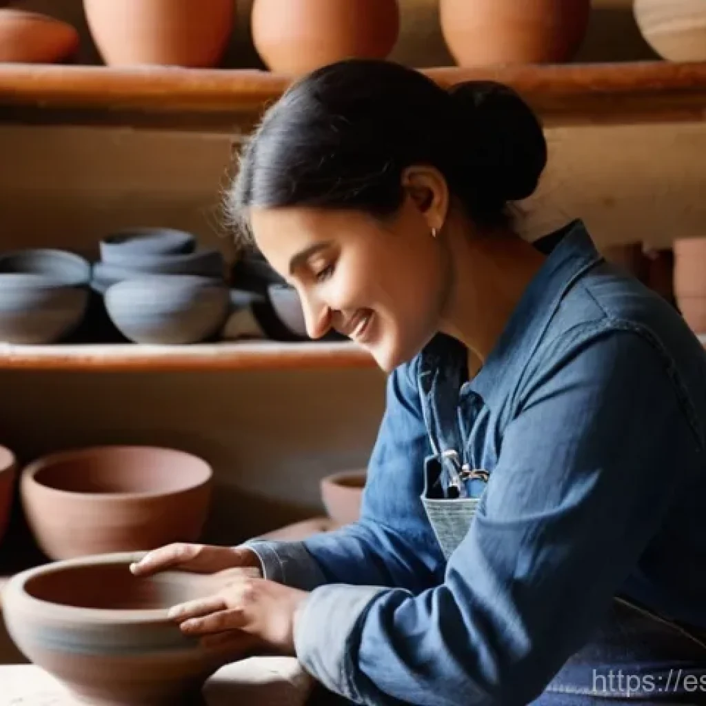 농촌관광지도사와 지속 가능한 관광 - **Prompt:** "A captivating and authentic scene in a sun-drenched, rustic Spanish pottery workshop. A...